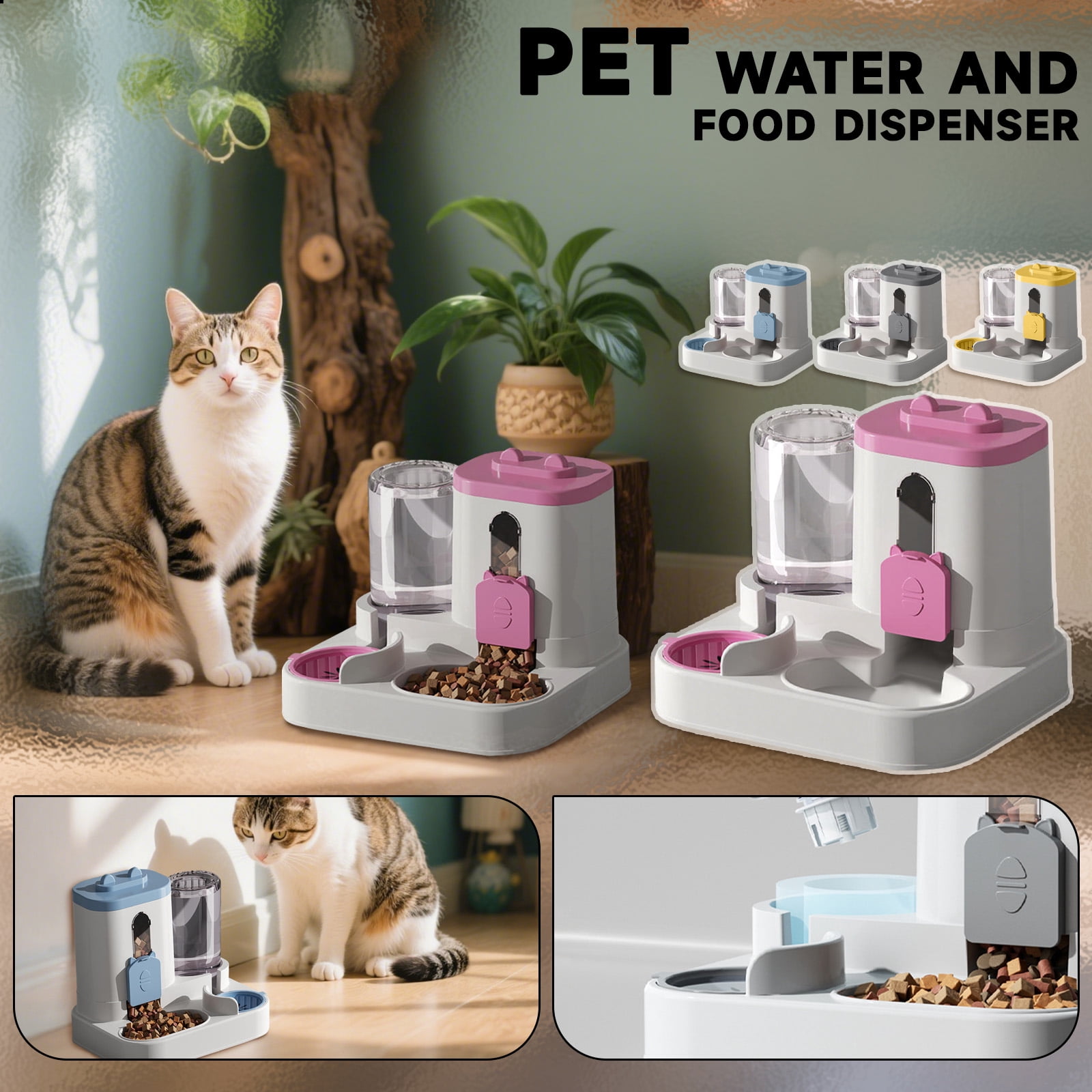 Automatic Dog Feeder and Dog Water Dispenser with Large Capacity Gravity Self Feeding Station for Medium Dogs and Puppies and for Cat Bowls，Pink