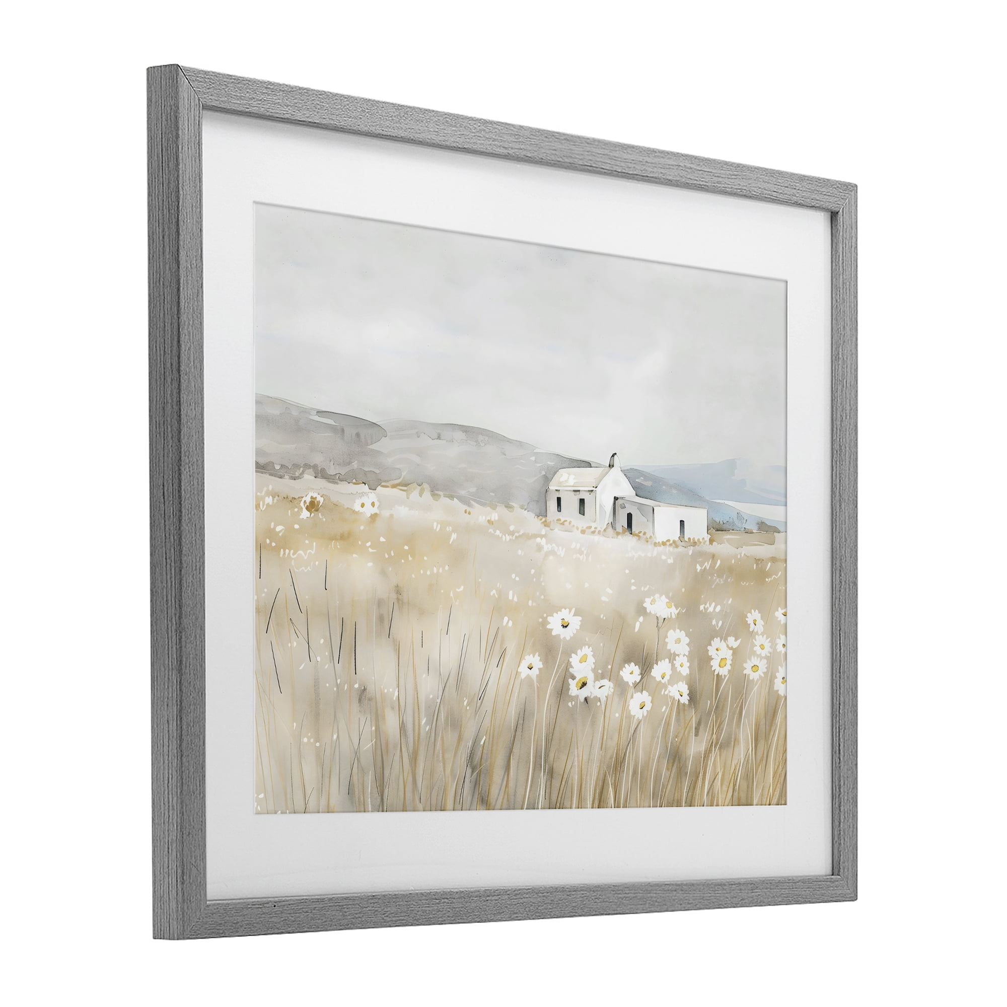 Stupell Industries Rustic Landscape Daisy Meadow Gray Framed Print Under Glass, design by Creative Studio