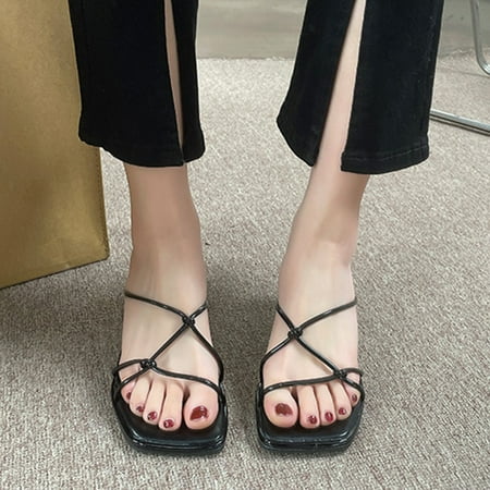 

Homadles Womens Flat Sandals- Square Toe Hollow Outside New Flats Sandals Black Size 7.5