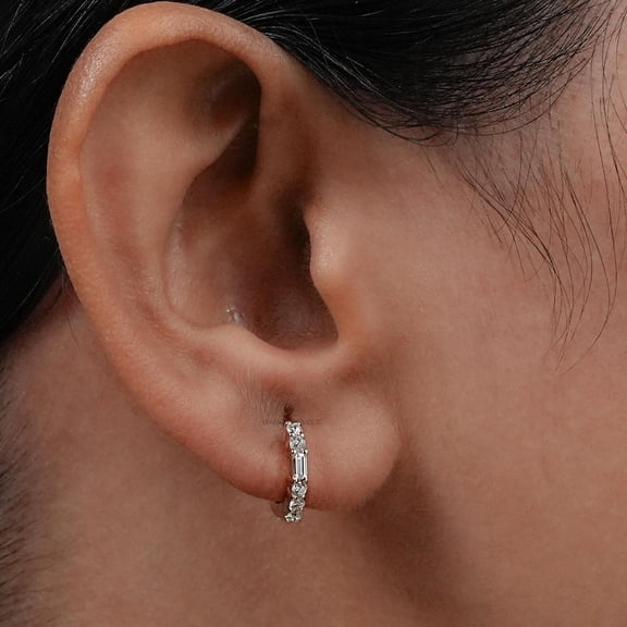 2Ct Emerald Cut Lab Created Diamond Hoop Earrings 14K White Gold Plated