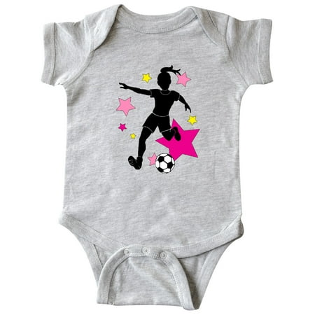 

Inktastic Girl Playing Soccer- Pink and Yellow Stars Gift Baby Girl Bodysuit