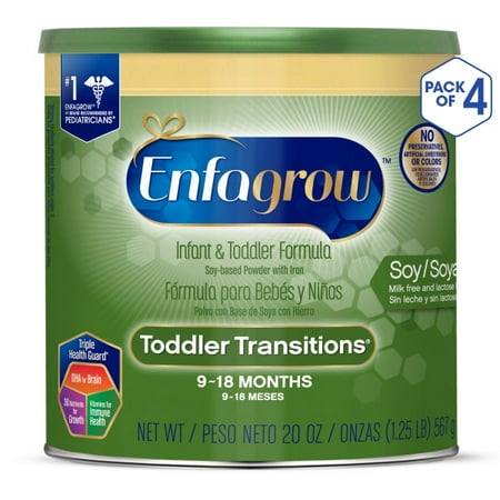 Enfagrow Toddler Transitions Soy Formula - Milk & Lactose Free - Powder Can, 20 oz (4 Pack)