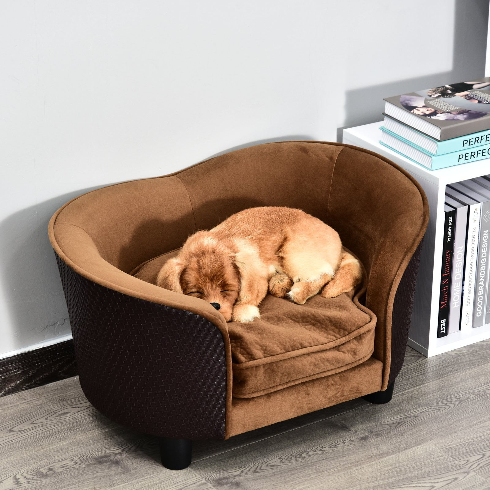 Rattan Style Pet Dog Cat Sofa Pet Bed Warm Dog Bed Chair with Removable