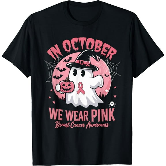 Breast Cancer Halloween In October We Wear Pink Vintage Funny Gifts Woman T-shirt