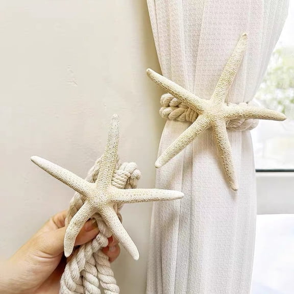Hugtrea Curtain Tiebacks, with Starfish Shape Decorative Curtain Ties, Thickened Cotton Linen Rope Holders for Bedroom Living Room