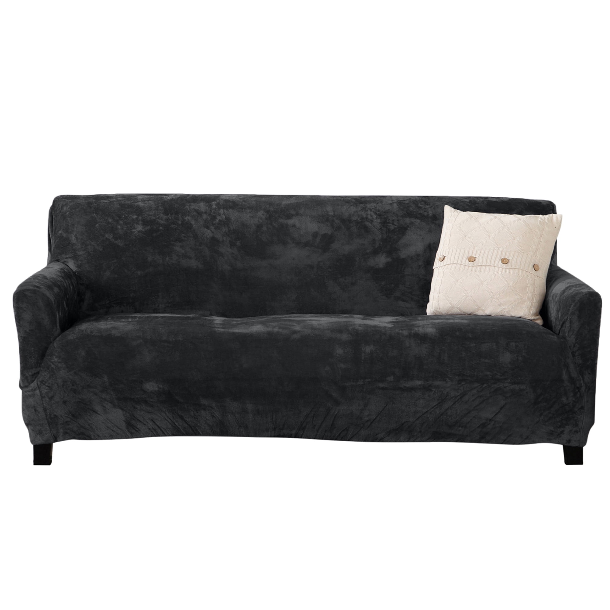 Great Bay Home 1Piece Velvet Plush Solid Sofa Stretch Slipcover, Steel