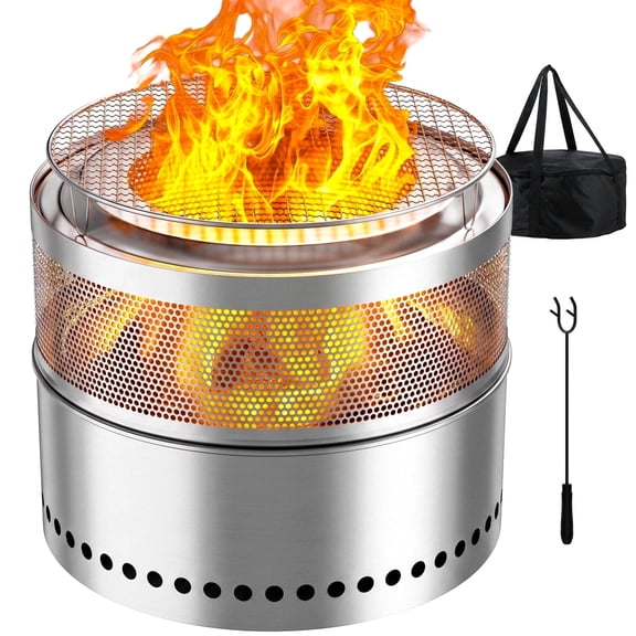 TLGREEN 19.7" Stainless Steel Smokeless Fire Pit, 304 Grill Grate, Wood Burning Fire Pit with Carry Bag, Removable Ash Pan, Fire Poker, for Outdoor Warmth,Camping,Backyard, Patio Gatherings