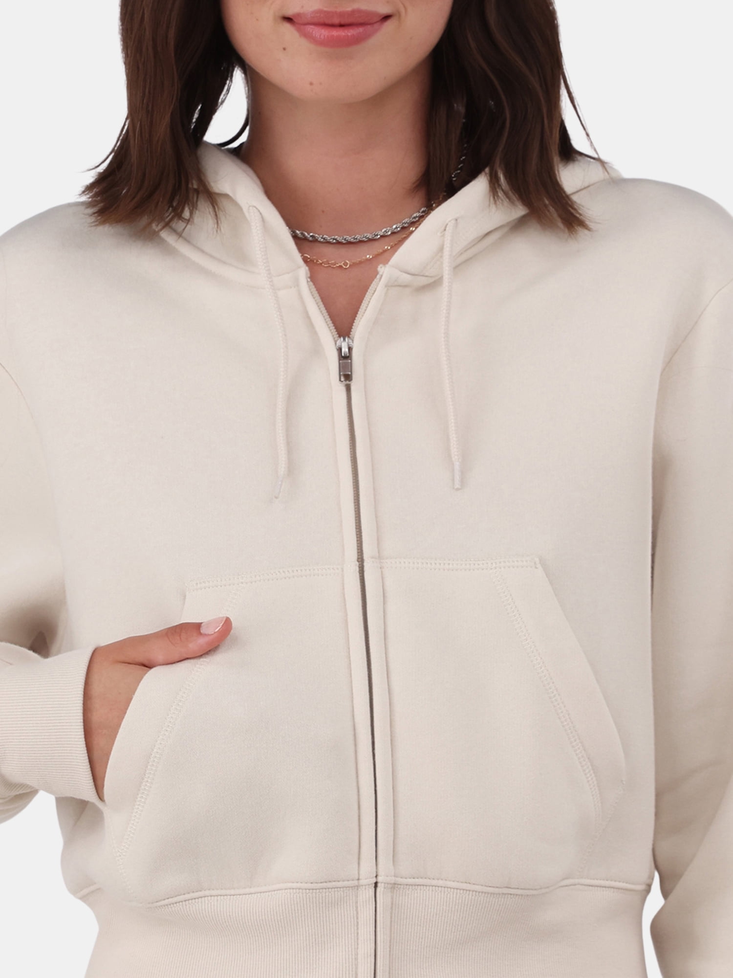 No Boundaries Cropped Fleece Zip Hoodie, Women’s