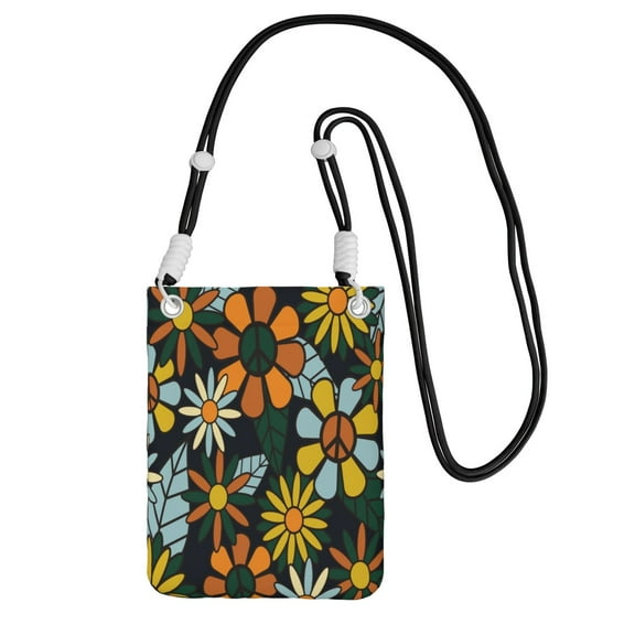 Small Crossbody Purse Women Carry Cell Phone Bag Mini Shoulder Purse Wallet Smart Phone Wallet 70s Retro Hippie Flowers Pattern