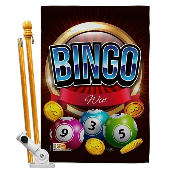 Breeze Decor BD-HB-HS-109075-IP-BO-D-US18-BD 28 x 40 in. Bingo Win Interests Hobbies Impressions Decorative Vertical Double Sided House Flag Set with Pole Bracket Hardware