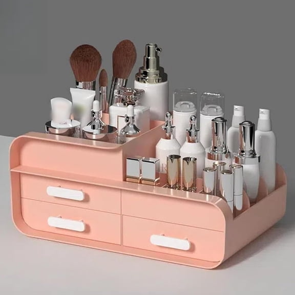 Skincare Organizer,Makeup Organizers for Vanity with 3 Drawers,Cosmetic Storage for Bathroom,Countertop Makeup Organizers for Beauty,Brush,Lipstick,Skin Care,Pink
