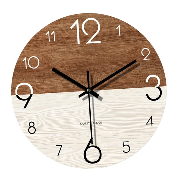 Reloj de pared, reloj decorativo, madera minimalista, 30 cm, adorno único de arte de pared Color madera oscura blanca.