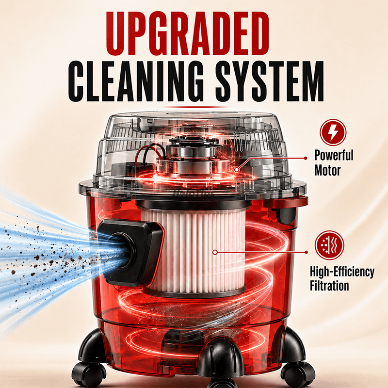Multi Functional Wet/Dry Vacuum Cleaner with 4m Extended Power Cord, 10 Nozzles, 3 Filters and Various Cleaning Accessories, 1.6HP Powerful Suction, Lightweight Portable Bucket Design, Ideal for Cars
