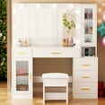 thumbnail image 2 of BEWISHOME Vanity Desk with Glass Top, LED Mirror, Charging Station & 5 Drawers – White, 2 of 10