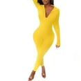 thumbnail image 2 of Lisingtool Long Sleeve Jumpsuit Women's Solid Color Tight Zipper Jumpsuits for Women Dressy Yellow, 2 of 7