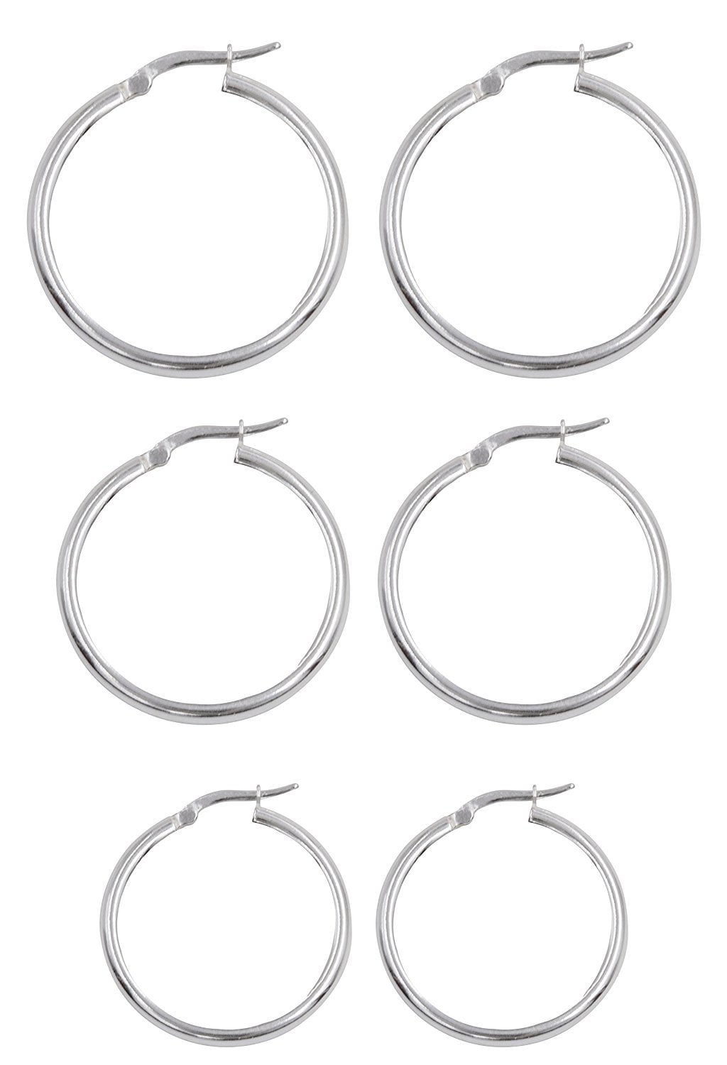 SilverLuxe Sterling Silver 2mm Hoops, Set of 3 Sizes, 25mm, 30mm and 40mm