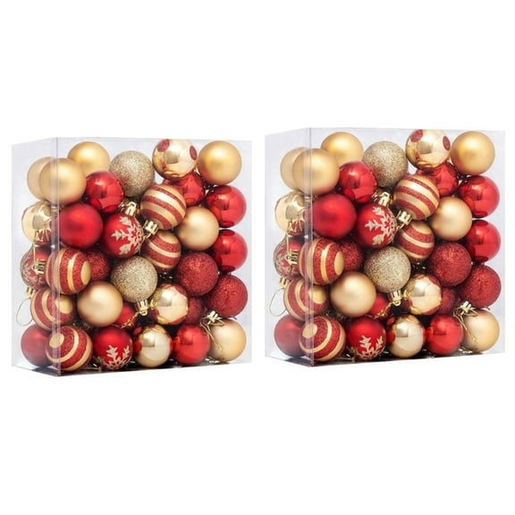100Pcs Christmas Tree Decorations Balls Bauble Xmas Party Hanging Ball Ornaments Christmas for Home New Year Gift,2 set x Christmas tree decoration,red & gold