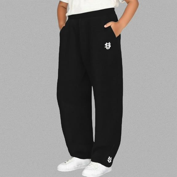 Eltusu Boys Sweatpants, Casual Elastic Waist Relaxed Fit Athletic Kids Pants Black Size 10-12 T
