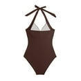 thumbnail image 4 of Linfrsh Women's One Piece Swimsuit Tummy Control Bathing Suit V Neck Lace Up Back Swimwear Coffee,S, 4 of 5