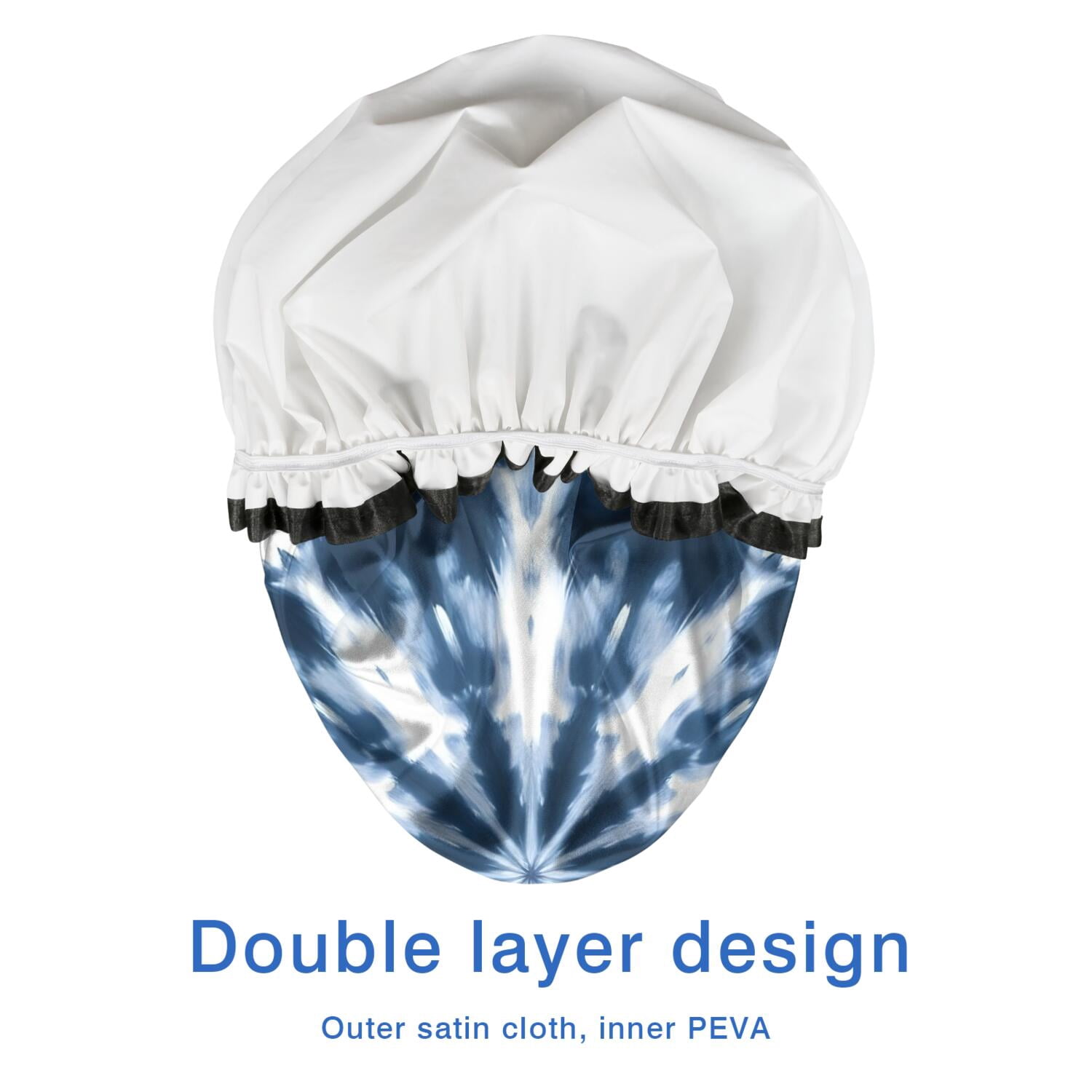 Shower Caps,Blue Tie Dye Starburst Pattern Waterproof Shower Cap for Women 4 Pieces,Double Reusable Hair Cover for Shower PEVA Elastic Stretch Hem