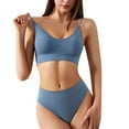 thumbnail image 1 of Women's 2 Piece V Neck Seamless Lingerie Set - No Padding Bra & Thong, Polyester, Solid Color, Sexy/Casual Style, Suitable for Spring/Summer, 1 of 8