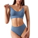 thumbnail image 1 of Conjunto de lencería sin costuras de 2 piezas con cuello en V para mujer: sujetador sin relleno y tanga, poliéster, color liso, estilo sexy/casual, adecuado para primavera/verano, 1 of 8