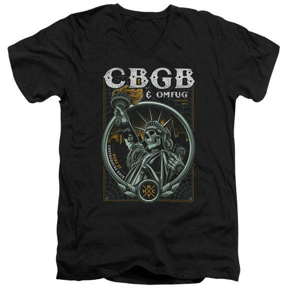 CBGB Liberty Skull Adult V-Neck T-Shirt Black