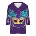 thumbnail image 4 of DDAPJ pyju Mardi Gras Womens Tops 3/4 Sleeve Crewneck Carnival Shirts Casual Holiday Party Mask Print Parade Tops Three Guarter Length T Shirt Spring Pullover Multicolor S, 4 of 5