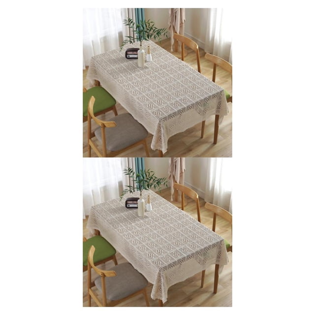 Moyic Mantel de ganchillo, cubierta de rectangular, a prueba de polvo, Vintage, a prueba de aceite, cocina, escritorios de fiesta de boda, Mantel de ganchillo 140*140 CM 2Conjunto