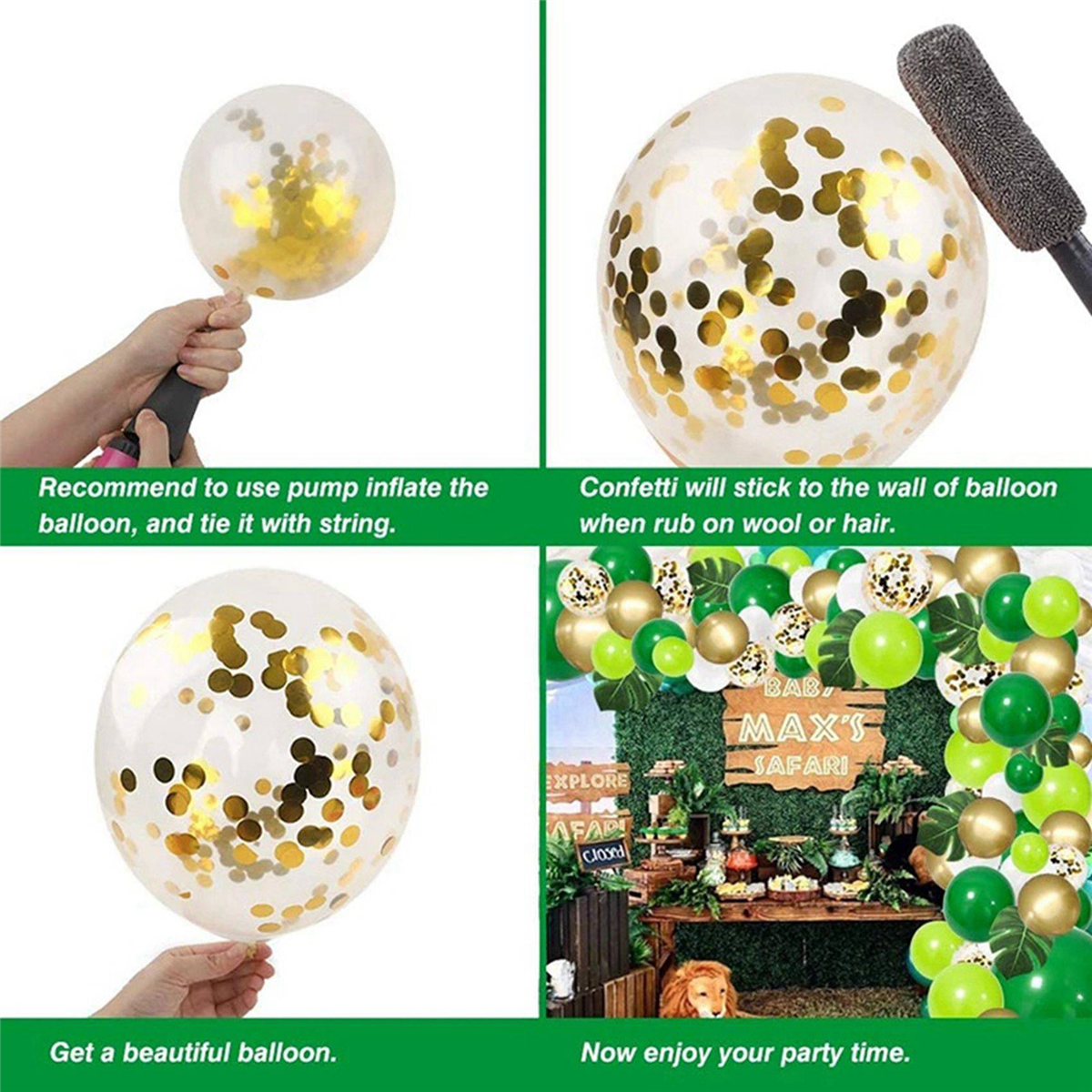 268Pcs Jungle Balloon Arch Green Balloon Decoration, with Artificial Tropical Palm Leaves for Birthday