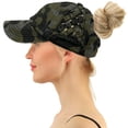 thumbnail image 2 of C.C Ponytail Criss Cross Messy Buns Ponycaps Baseball Cap Dad Trucker Mesh Hat (Basket Weave Camo Black), 2 of 3