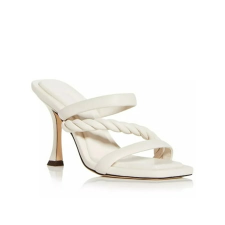 JIMMY CHOO Womens Ivory Twisted Detail Padded Diosa 90 Square Toe Flare Slip On Leather Heeled Sandal 37