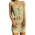 thumbnail image 1 of TRKIYQC Traje de Verano de 2 Piezas para Mujer, Tops Cortos con Botones y Cuello Halter a Cuadros + Conjunto de Mini Falda para Damas, S/M/L/XL TRKIYQC  Vida cotidiana, 1 of 9