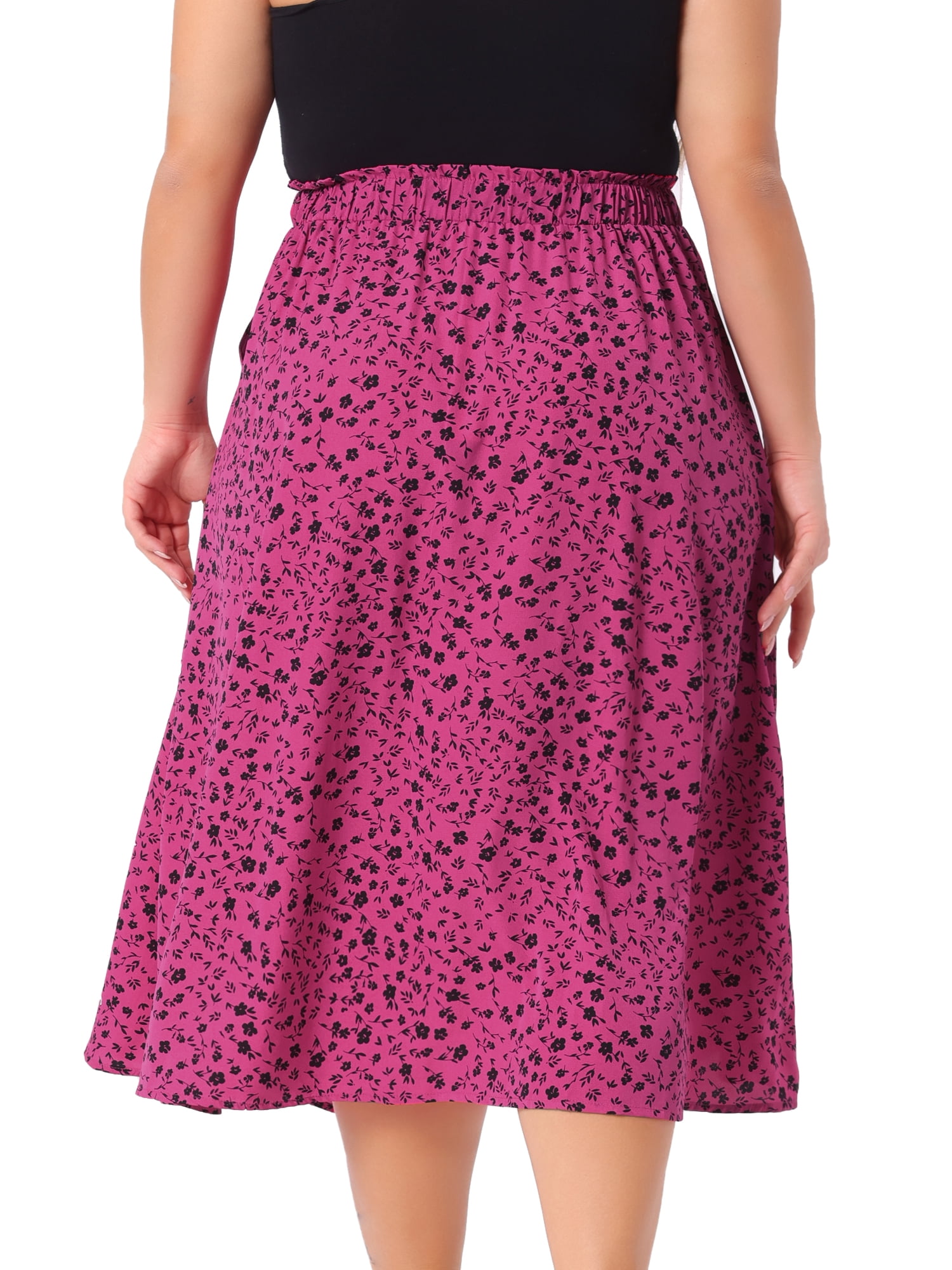 DARING DIVA Women's Plus Pleated High Waist Midi Casual Floral Skirt 3X Hot Pink