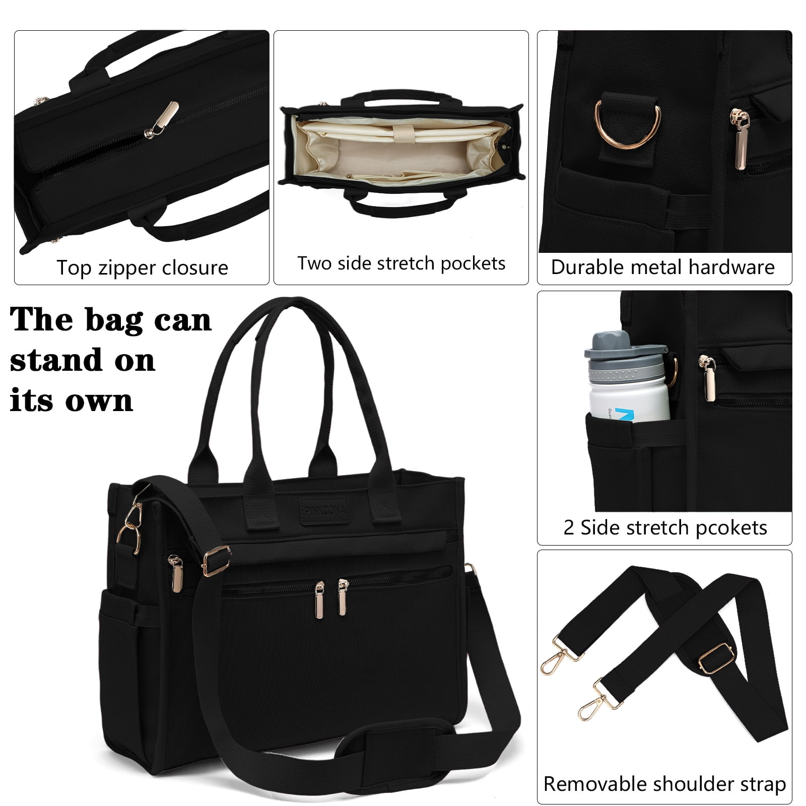 2PCS Women's Large Canvas Tote Bag Set, Multi-Pocket Laptop Shoulder & Crossbody Bag with Zipper and Pouch for Work, Teacher, College, Travel