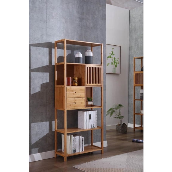 Boraam Selma Bamboo Bookcase - Right Facing Spindle Cabinet, Natural