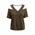 thumbnail image 4 of Setooff Womens Shirts, Cut Out Shoulder V Neck Short Sleeve Tops, Solid Oversized Tshirts for Women Casual Summer Blouse, 4 of 6
