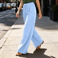 thumbnail image 4 of Womens Polka Dot Pants High Waist Pleated Wide Leg Summer Casual Flowy Lounge Trousers with Pockets for Travel,Light Blue,XL, 4 of 6