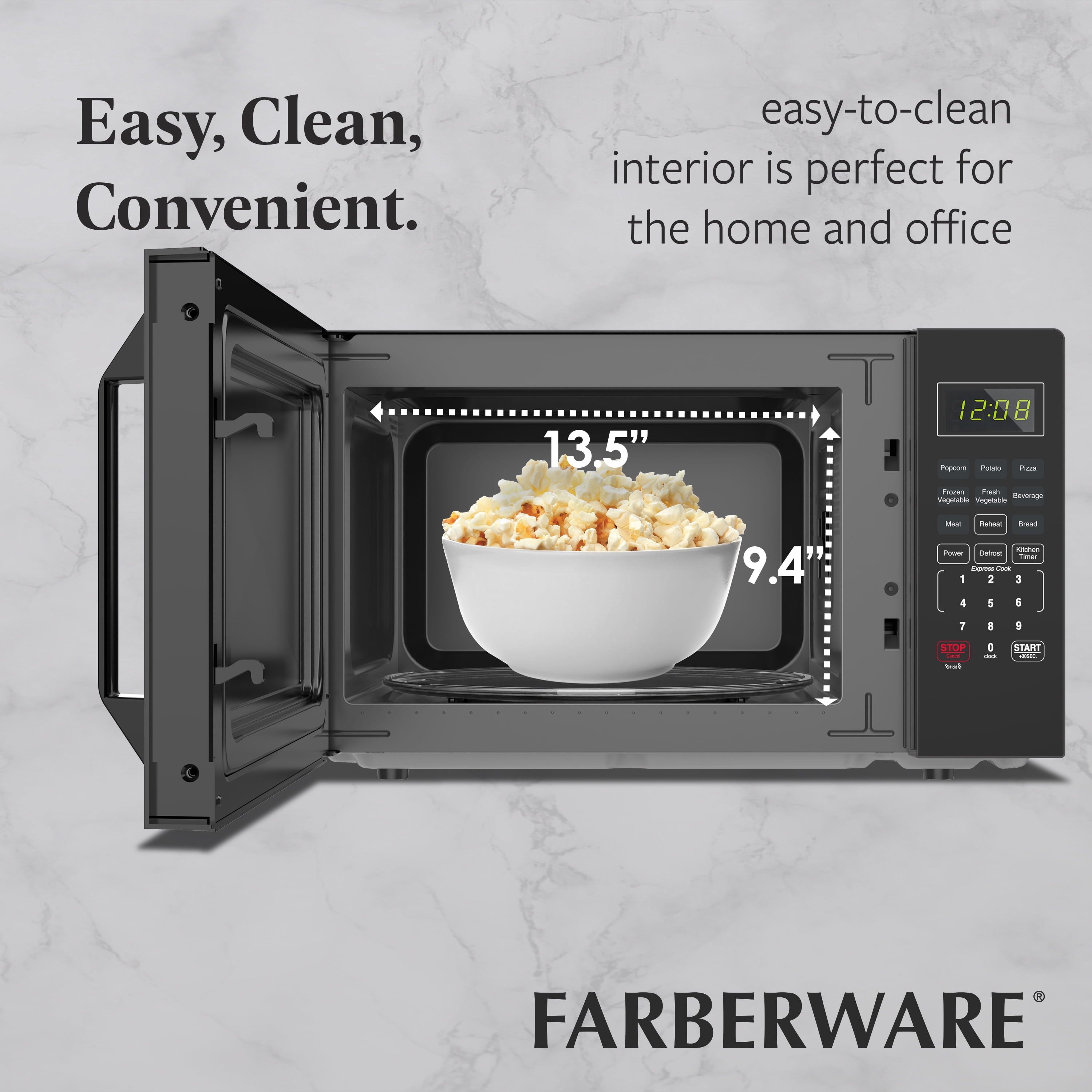 Farberware 1.1 cu ft Microwave Oven,1000W Countertop Microwave Oven with Auto Cook Menu, Black