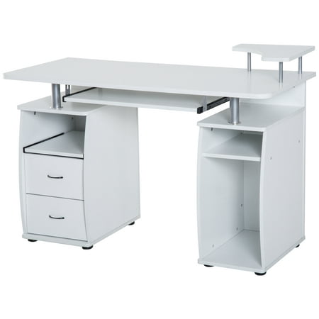 HOMCOM Home Office / Dorm Room Computer Desk with Keyboard Tray - White ...