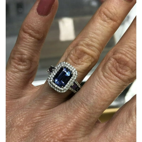 HeartsAndYou 3.2ct Natural Tanzanite & Diamond Engagement Ring Dual Halo 14k SOLID White Gold