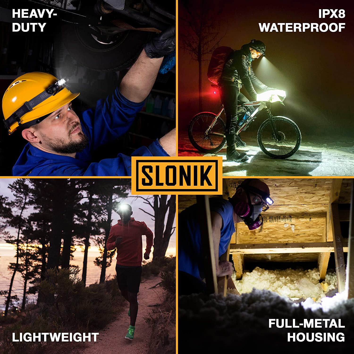 SLONIK Rechargeable Headlamp for Adults 1000 Lumens Super Bright 600 ft Beam LED Headlamp 2200mAh Battery - Lightweight, Heavy-Duty, IPX8 Waterproof Hard Hat Light - Camping, Running Headlig