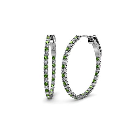 Green Garnet and Diamond (SI2-I1, G-H) Inside-Out Hoop Earrings 2.93 ct tw in 14K White Gold