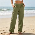 thumbnail image 2 of Rhuody Pants For Women Straight Leg Empire Waist Trousers Flowy Solid Color Lightweight Sport Length Pants With Pockets Adorable Everyday Outfit Green M, 2 of 5