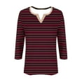 thumbnail image 5 of CLOISE Womens Shirts Fall Cute Striped Tees V Neck 3/4 Sleeve Tops Oversized Colorblock Basic Shirts Flowy Clothes Wine 2XL, 5 of 5