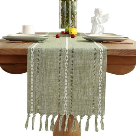 

Husfou Table Runners with Tassels 13x72in Woven Hollow Table Linens Boho Linen Table Runner for Bohemian Wedding Bridal Shower Rustic Farmhouse Dining Table Fall Christmas Home Decor