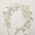 thumbnail image 5 of Handmade Rhinestone Wedding Headband Flower-Leaf Bridal Headpieces for Wedding Pearl Hair Accessories (Silver)C, 5 of 7