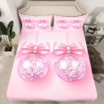 thumbnail image 3 of Homewish Glitter Disco Ball Twin Sheet Sets for Teens, Kawaii Princess Bowknot Twin Fitted Sheet, Girly Pink Cartoon Flat Sheet, Super Cozy Room Decor, 3-Piece, 3 of 8