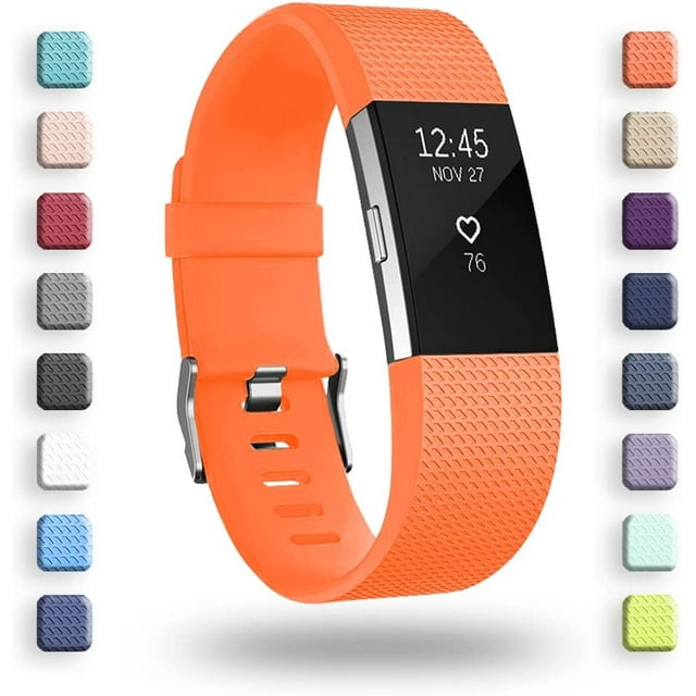 Replacement Bands Compatible for Fitbit Charge 2, Classic & Special Edition Adjustable Sport Wristbands(Orange,L)