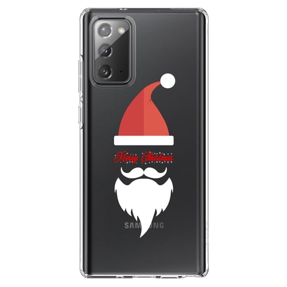 DistinctInk Clear Shockproof Hybrid Case for Samsung Galaxy Note 20 (6.7" Screen) - TPU Bumper Acrylic Back Tempered Glass Screen Protector - Santa Hat Merry Christmas